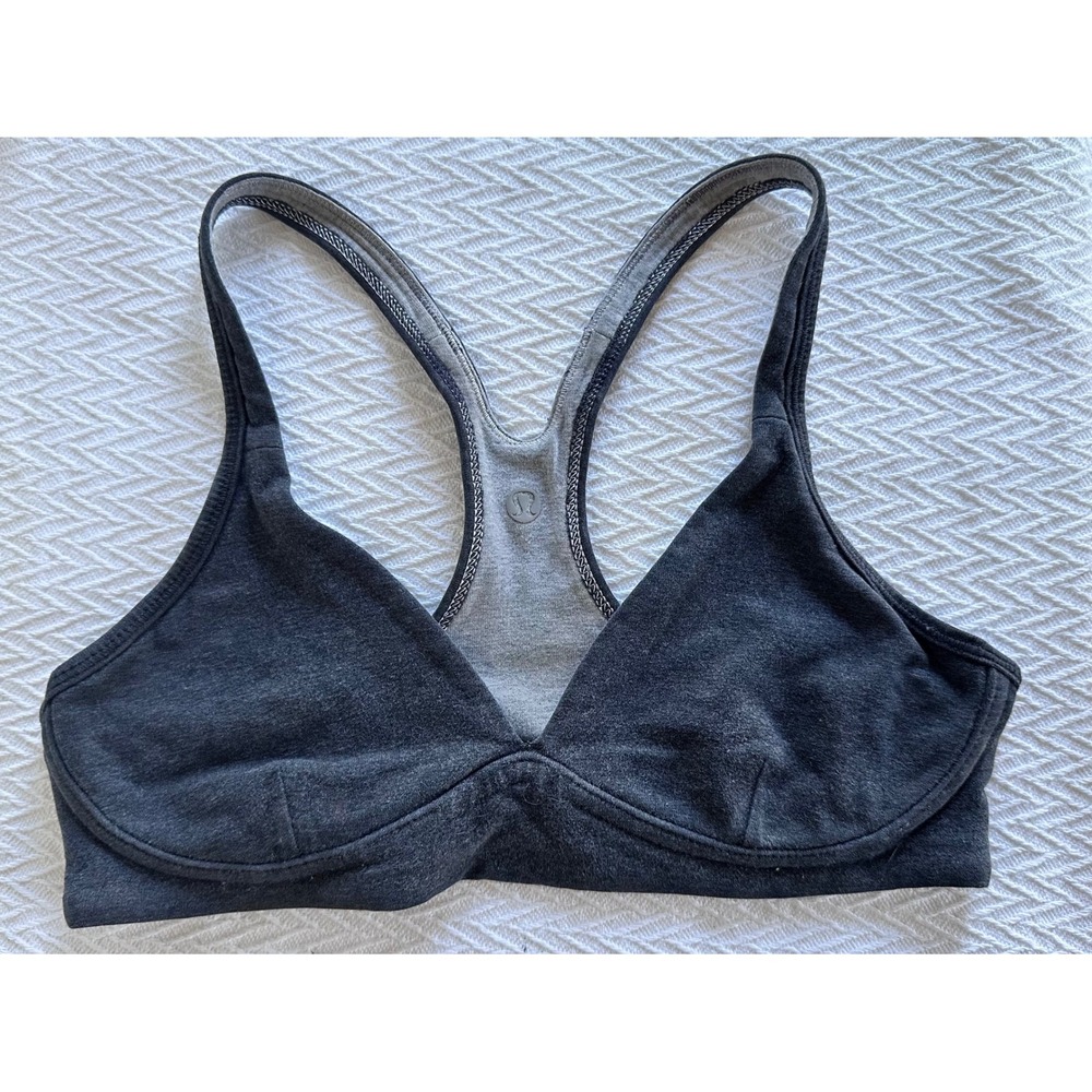 Lululemon Flow Y Bra XS 4 Gray Heathered Racerback Yoga Sports Bra Womens Deep V